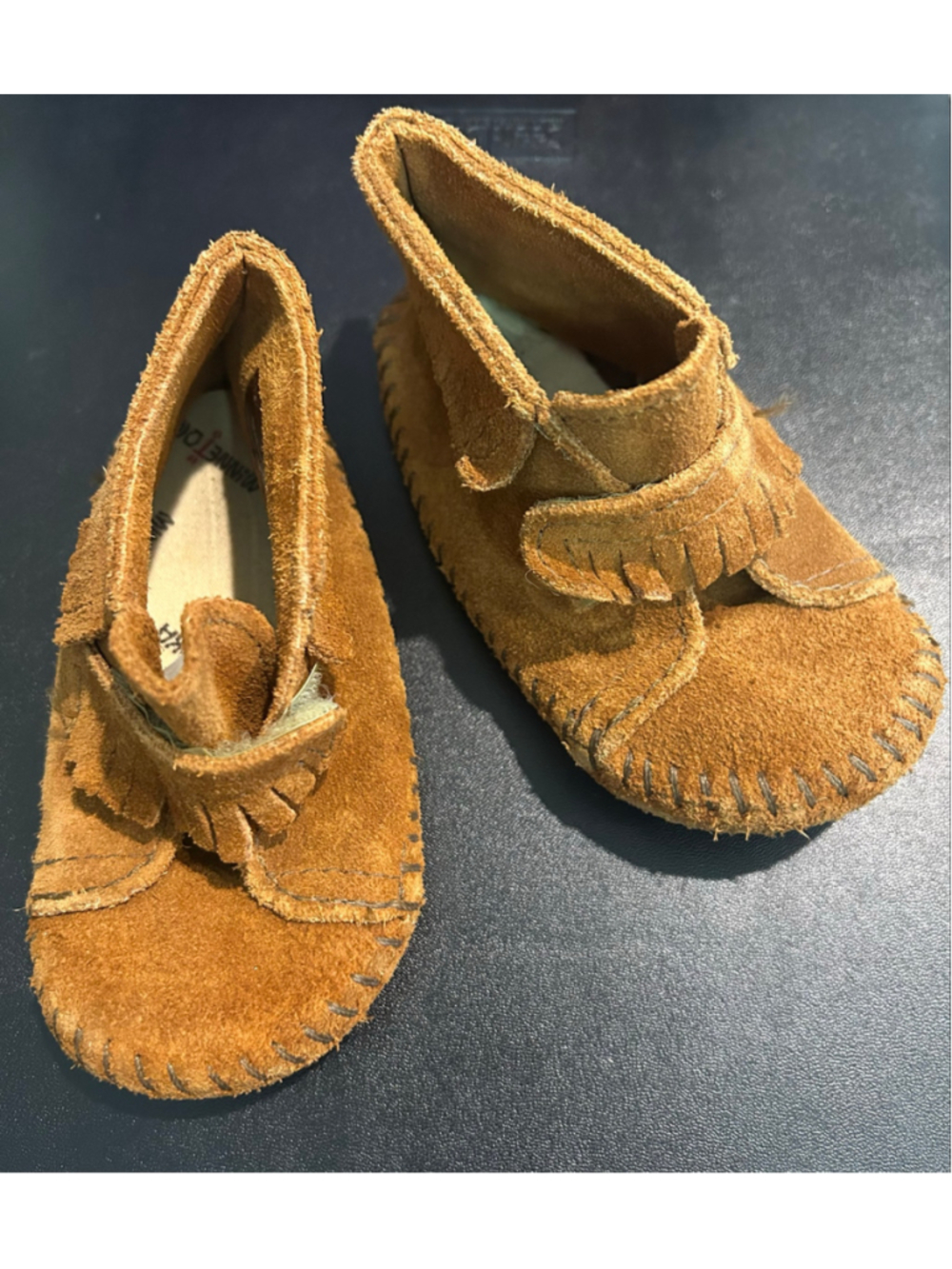 Kids Minnetonka Suede Fringe Moccasin Boots Brown Size 5